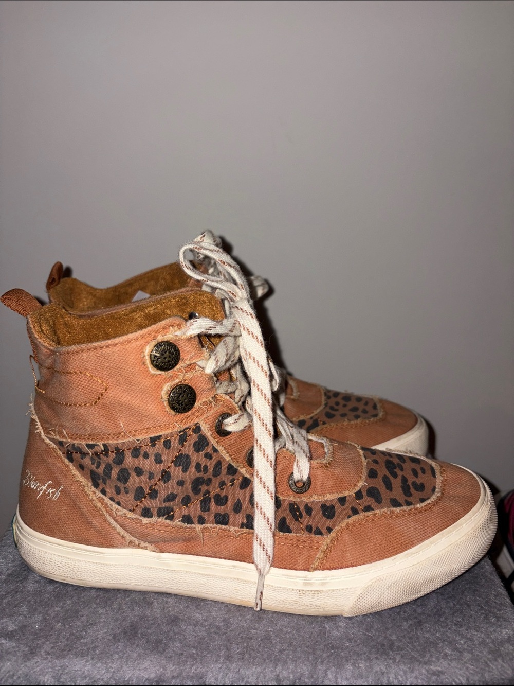 Leopard-Trim High-Top Sneakers in Brown
